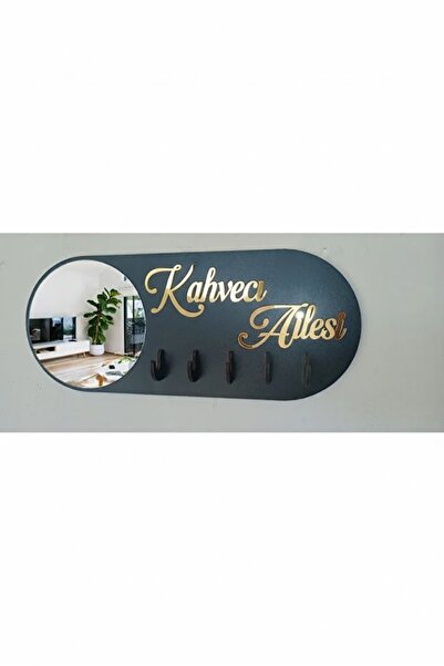 kesita TASARIM Aynalı isimli Anahtar Askısı Siyah Oval Tasarım Dekoratif Anah...