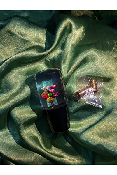 LIGHTNIX Epoksi Çiçekli Vites Topuzu 9 CM – Universal Uyum | Şeffaf Dekoratif...