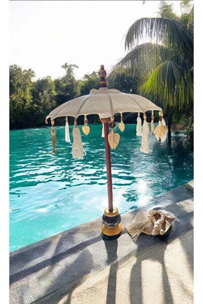 Agbtrend Dekoratif Bali Şemsiyesi Krem Rengi 77cm Püsküllü ve Boncuklu Bohem ...