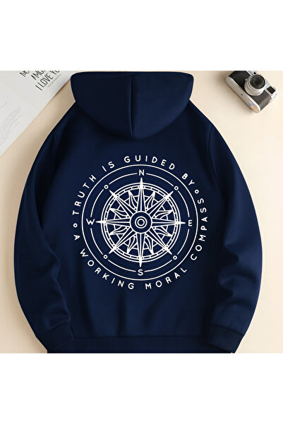 CLASSY.MODA Unisex Oversized Hooded Compass Printed Moral Compass Design Comf...