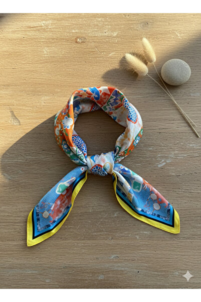 AydaAtölye Seren Mavi Desenli Fular Bandana