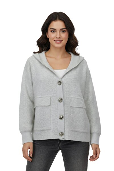 lavella سترة نسائية بغطاء رأس رياضية بأزرار وجيوب تريكو BGL-ST05074