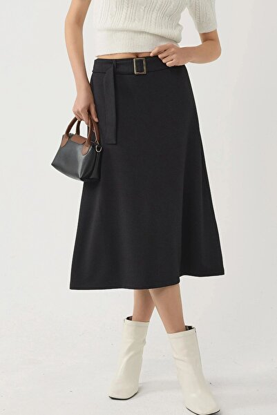 Hiccup BUSEM Yüksek Bel Kemer Detaylı Midi Etek