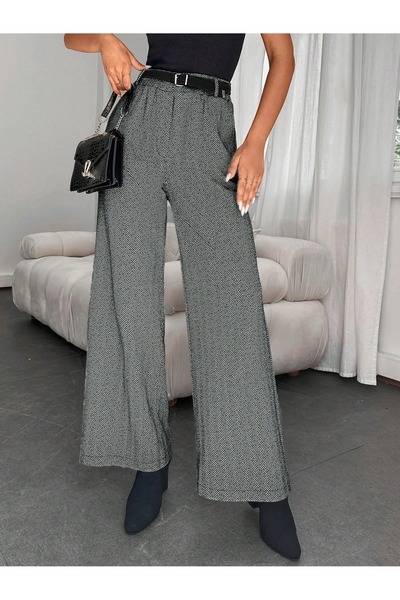 ROAVA Women's High Waist Wide Leg Palazzo Herringbone Pants Black White