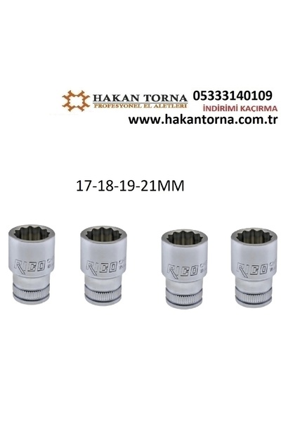 HakanTorna Rico 1/2 Star Socket 12-Point Short 17-18-19-21mm 4 Pieces