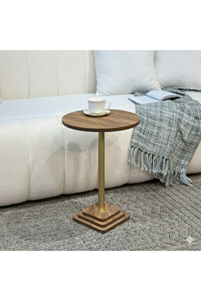 terndat طاولة خدمة دائري مفرد سطح خشب