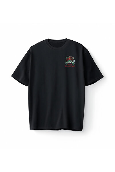 Bumeta Sevimli Kedi Yılbaşı Cute Christmas Oversize Unisex Tişört T-Shirt
