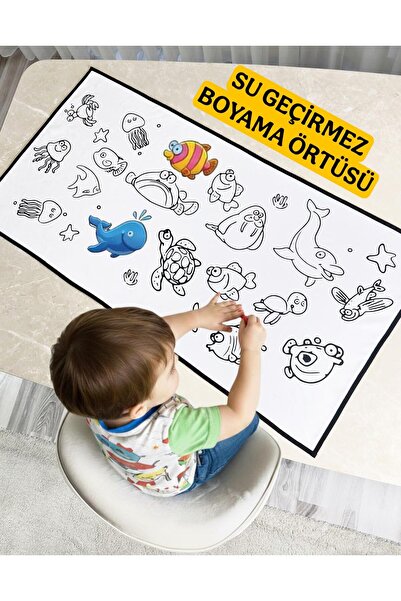 Kidstoria Su Geçirmez Makinada Yıkanabilir Tekrar Boyanabilir Balıklar Aktivi...