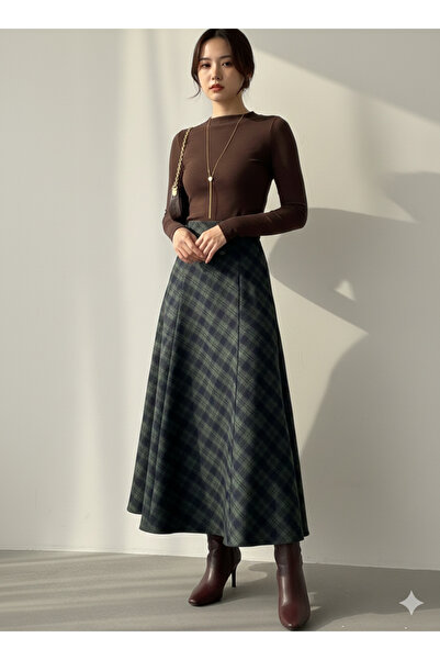 PINTORE Kadın Ekose Desenli Uzun Etek