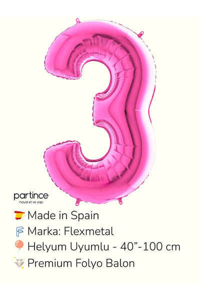 partince 40″ 100 cm Koyu Pembe Rakam Folyo Balonlar