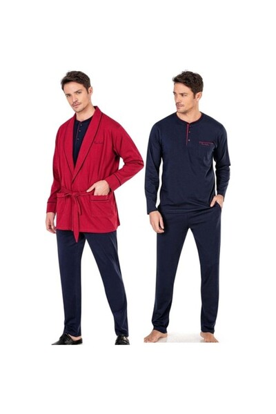 NazikEndam 5605 3'lü Röpteşambır Pijama Seti - Bordo