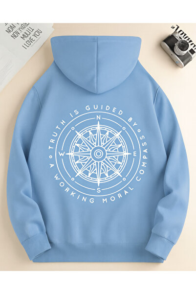 CLASSY.MODA Unisex supradimensionat cu glugă Pusula cu imprimeu Moral Compass...