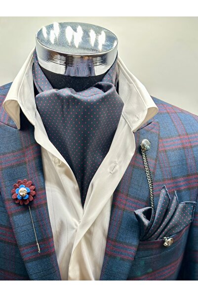 Gutiero Eșarfă pentru bărbați cu puncte albastru bleumarin și roșu claret