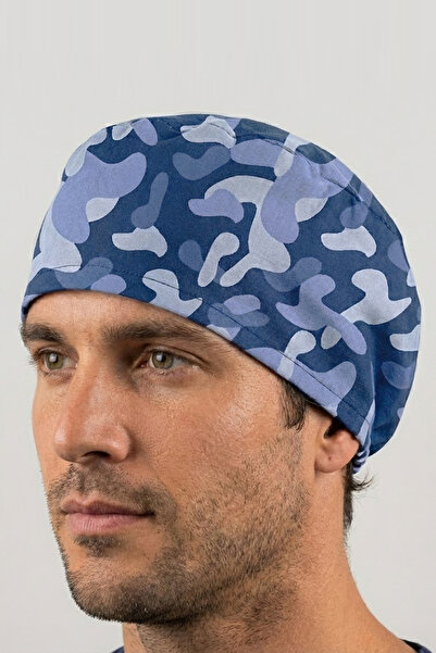 Lion Üniforma Mavi Kamuflaj Desenli Cerrahi Bone Unisex – Likralı Doktor Hemş...