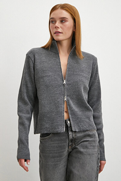 Never more Плетено жилетка с двоен цип, антрацит