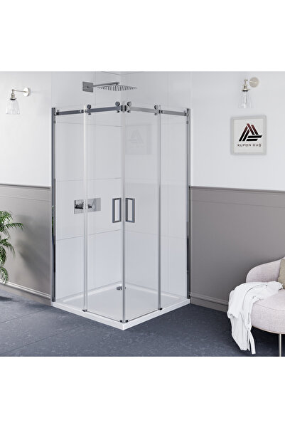 Kupon Duş Sirius D100 Kare Köşe Girişli Parlak Aksam Şeffaf Cam Askılı Sistem...