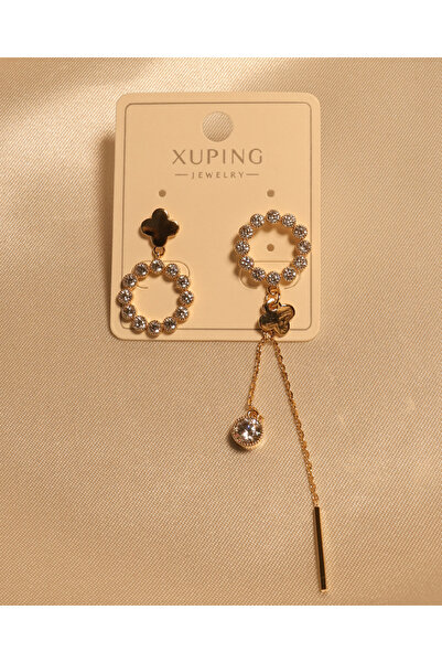 XUPING JEWELRY 14K Altın Kaplama XUPING Asimetrik Yonca & Zirkon Taşlı Sallan...
