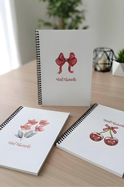 M&H Coloring A5 Spiralli 3'lü Çizgisiz Defter Seti - 14,8 x 21 cm 40 Yaprak Notebook Red Serisi