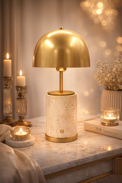 Montdekor EL YAPIMI MERMER TAŞLI BRONZ ABAJUR (40 cm yükseklik)