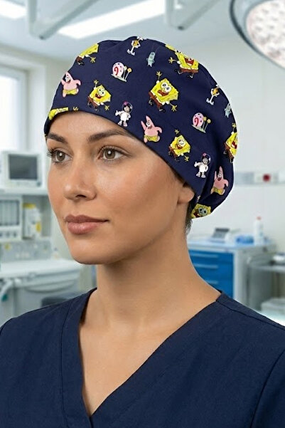 Lion Üniforma Sünger Bob Lacivert Desenli Cerrahi Bone Unisex