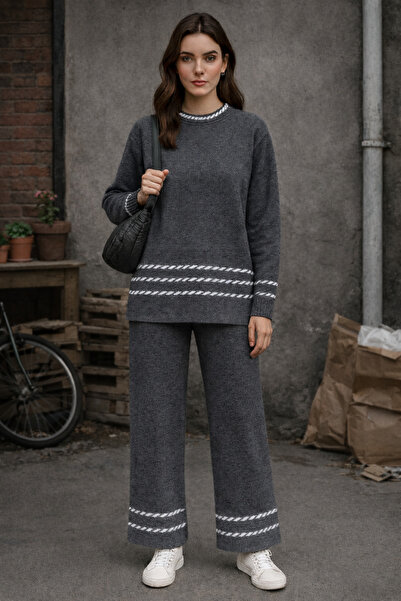 semela Zigzag Patterned Knitwear Pants Suit