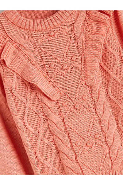 LC Waikiki Lcw Eco Orange Crew Neck Ruffle Detailed Girls' Knitwear Sweater