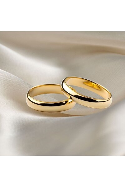 Alyans GÜMÜŞ 5 MM GÜMÜŞ ÜZERİNE 14 AYAR ALTIN KAPLAMALI 925 AYAR