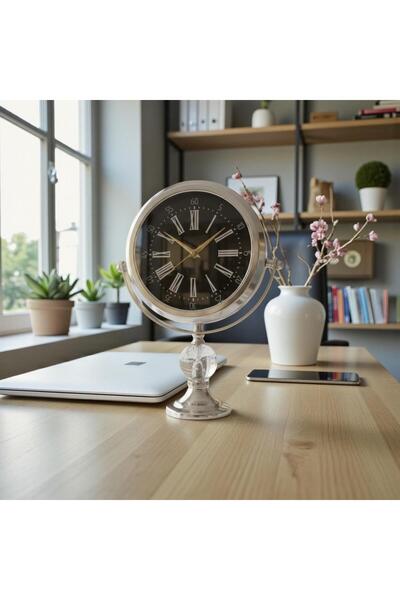 Sleep Nova Mermer Taşlı Kar Küreli Dekoratif Masa Saati (Gümüş)