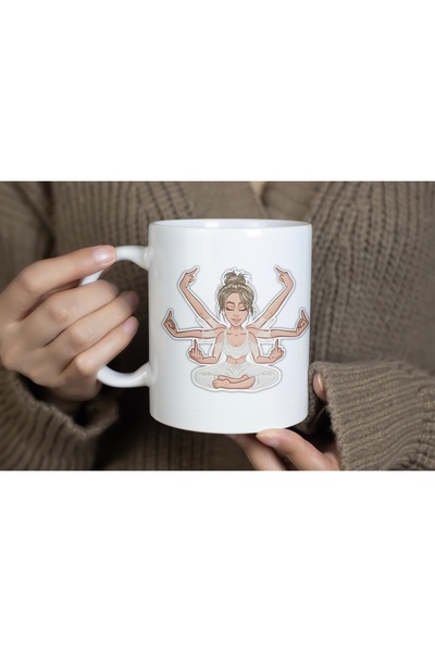 Beramussa Yoga Practicing Woman Humorous Mug Cup - Interesting Design Porcelain Coffee Cup with Middle Finger Figure