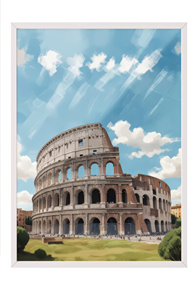 Zestia Pictură de perete înrămată în alb, peisaj al Colosseumului roman – Dec...