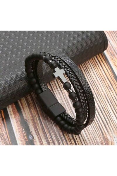 Handmade Bratara de piele cu cruciulita