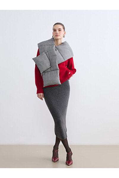 LC Waikiki Anthracite elastic waist Corded Fabric knit skirt