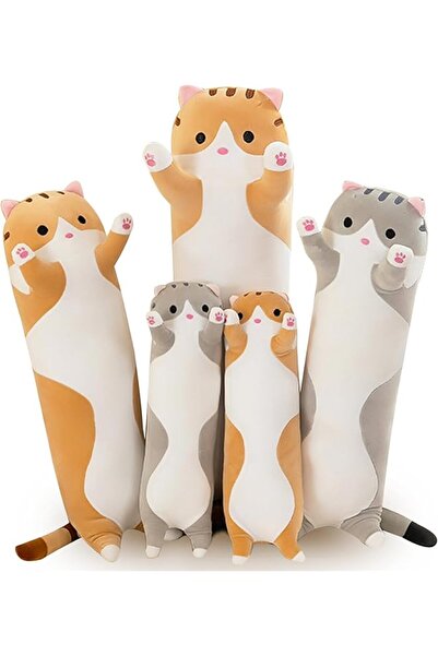 The Bros لعبة قطة محشوة ناعمة ووسادة طويلة عملاقة XXL لعبة قطيفة كبيرة الحجم لطيفة للنوم على الجانب