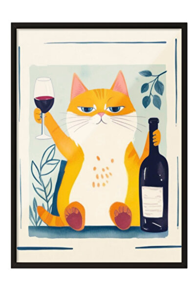 Zestia Ζωγραφική τοίχου με μαύρο πλαίσιο Ευχάριστη διακόσμηση κουζίνας με γάτα