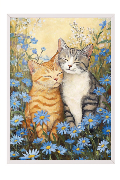 Zestia Pictură de perete înrămată albă, decor pentru hol cu pisici fericite î...