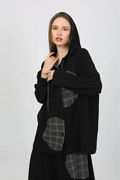 DES CONCEPT Kadın Kapüşonlu Yün Karışımlı Desenli Ceket