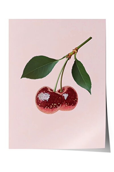Zestia Poster Ilustrație cu cireșe roșii strălucitoare Decor pentru bucătărie