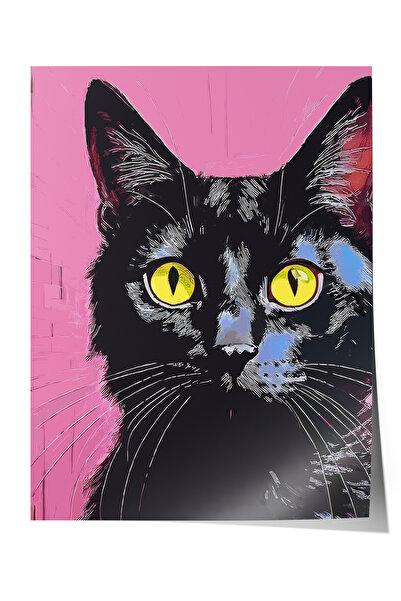 Zestia Αφίσα Μοντέρνας Ποπ Αρτ Μαύρης Γάτας για Διακόσμηση Σαλονιού