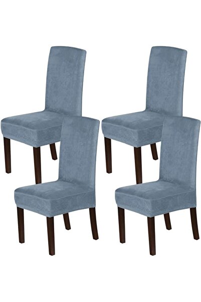 The Bros Velvet Stretch Dining Chair Slipcovers - Set of 4 (Stone Blue)