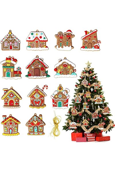 The Bro 12 قطعة من زينة عيد الميلاد المعلقة على شكل منزل خبز الزنجبيل