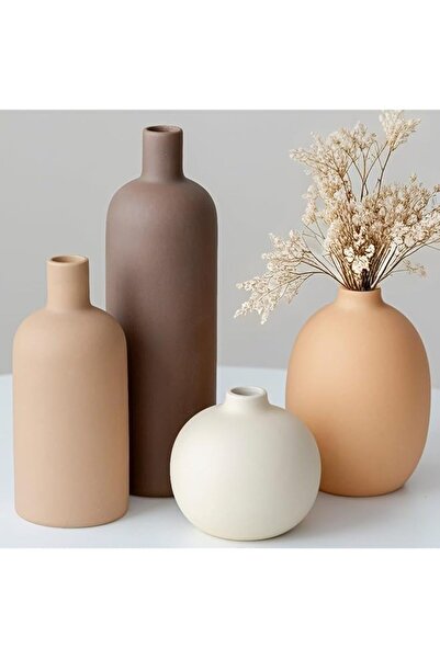 The Bros Modern Ceramic Decorative Vases Set - 4 Pieces, Matte Finish, Neutral Earth Tone