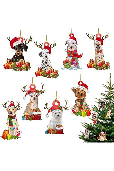 The Bros مجموعة من 8 زينة لشجرة عيد الميلاد على شكل كلب