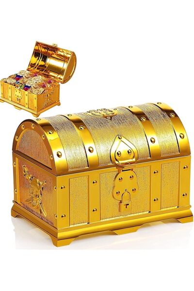 The Bros Pirate Treasure Chest, Vintage Treasures Collection, Gold Plastic Toy Storage Box