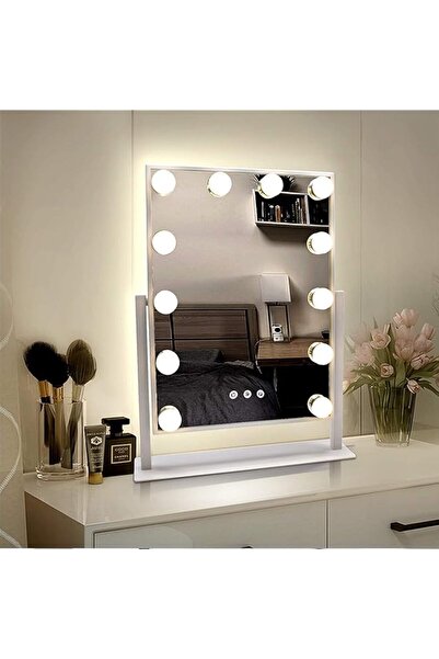 The Bros مرآة زينة كبيرة بإضاءة، مرآة مكياج هوليوود بثلاثة ألوان إضاءة و12 مصباح LED قابل للتعتيم