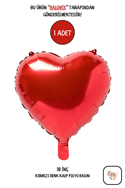 BALOMİS Kırmızı Renk Kalp Şekilli 18 İnç Folyo Balon