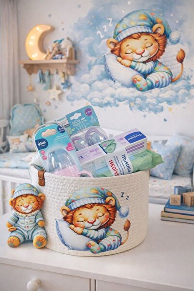 Ahs Tasarım Dft Printed Baby and Children's Room Basket, Organizer Basket