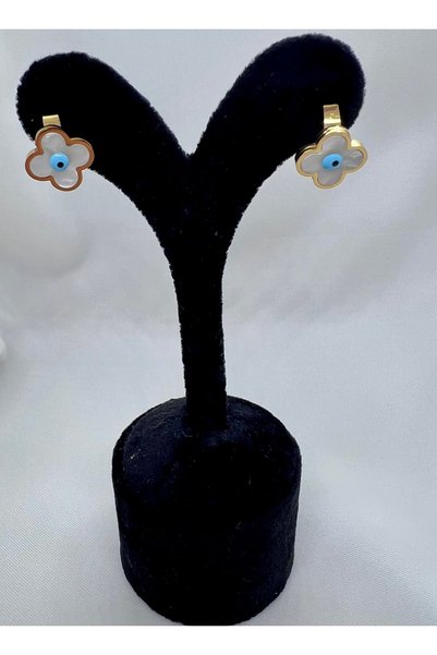 Mila Lumiere Pearlescent Clover Design Gold 316L Steel Hoop Earrings