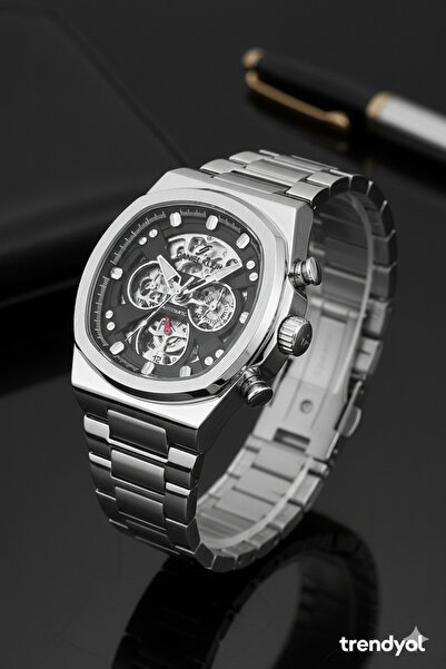 Daniel Klein Kare Siyah Kadran Otomatik Erkek Kol Saati 40mm Gümüş Çelik Kasa