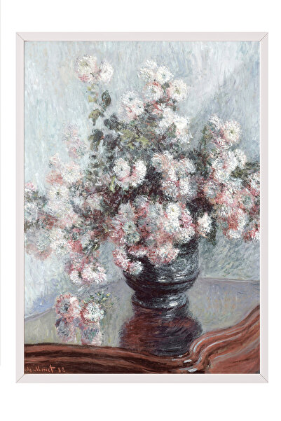 Zestia Tablou de perete înrămat alb cu flori în vază – Decor delicat în paste...