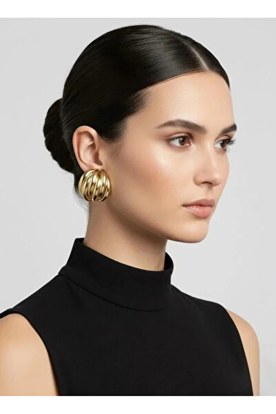 Dorvina Vip Pirinç Kararmaz Antialerjik Gold Burgu Halkalı Vintage Kadın Küpe...